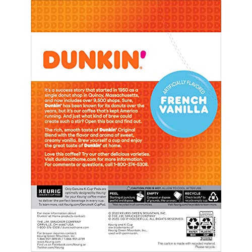 Dunkin French Vanilla Flavored Coffee, 88 K Cups For Keurig Cof