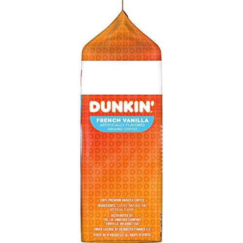 Dunkin French Vanilla Flavored Ground Coffee, 20 Ounces Pack O