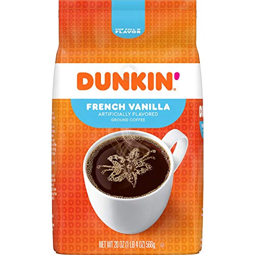 Dunkin French Vanilla Flavored Ground Coffee, 20 Ounces Pack O