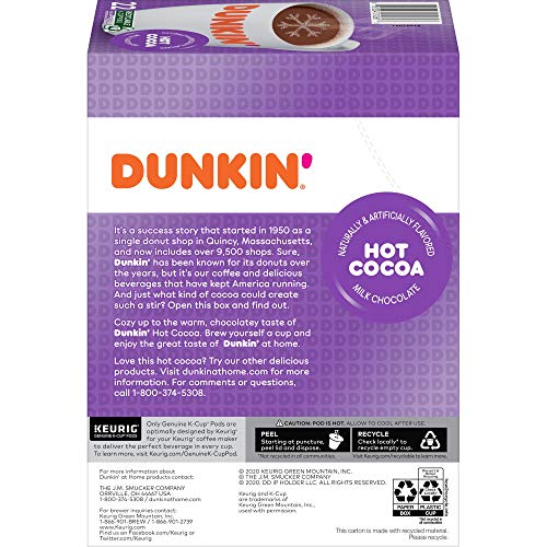Dunkin Milk Chocolate Hot Cocoa, 88 K Cups For Keurig Coffee Ma