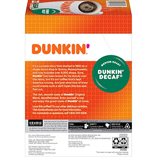 Dunkin Decaf Medium Roast Coffee, 88 K Cups For Keurig Coffee M