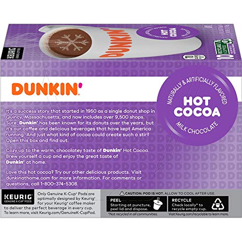 Dunkin Milk Chocolate Hot Cocoa, 10 Keurig K-Cup Pods