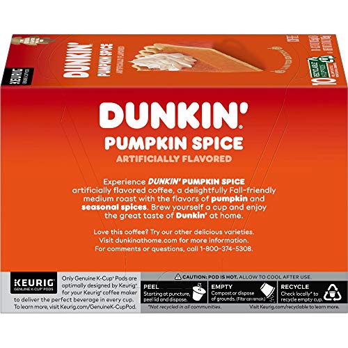 Dunkin Pumpkin Spice Flavored Coffee, 60 Keurig K-Cup Pods