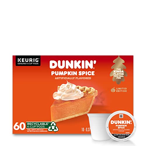Dunkin Pumpkin Spice Flavored Coffee, 60 Keurig K-Cup Pods