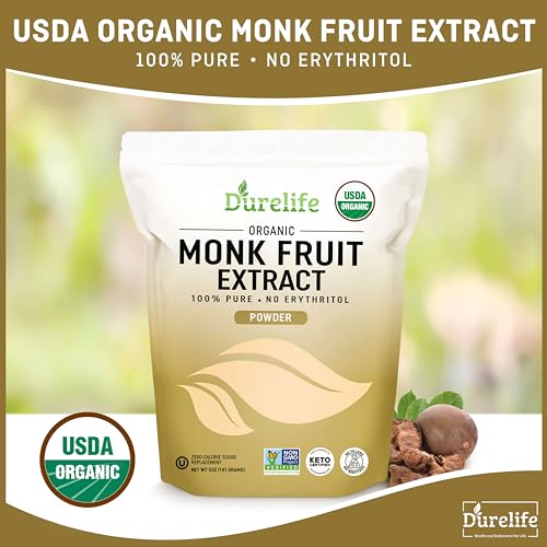 Durelife Organic 100% Pure Monk Fruit sweetener, No Erythritol, ...
