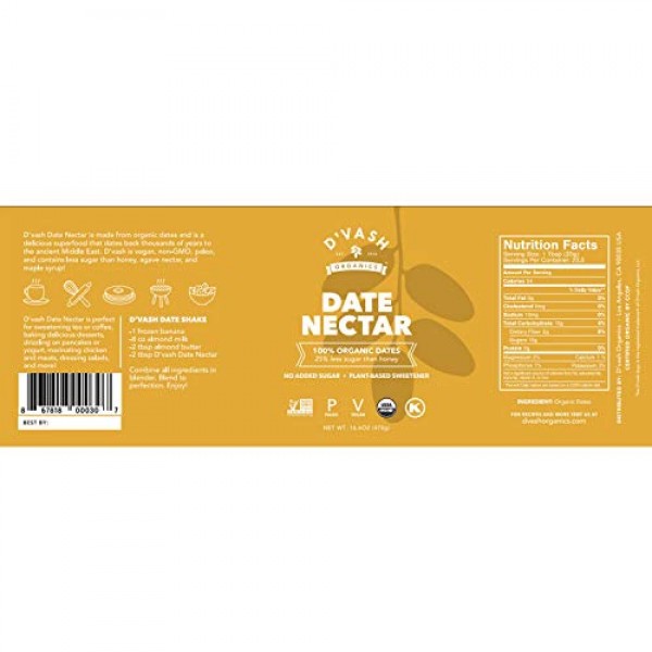Dvash Organic Date Nectar, 16.6 oz | Organic California Dates, ...