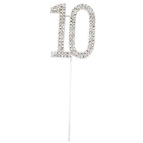 4 X 2.5 In Number 10 Numeral Diamante Rhinestone Cake Topper Pic