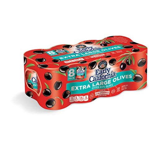Early California, Ripe Pitted, Extra Large Black Olives, 6 Oz, 8