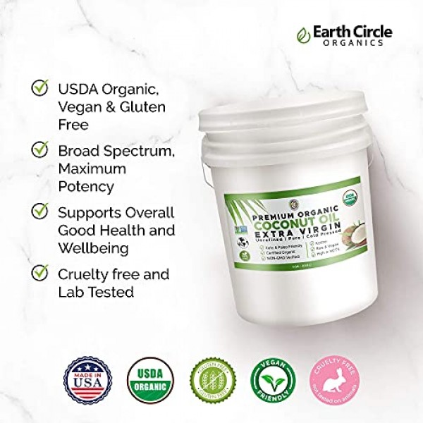 Earth Circle Organic Extra Virgin Unrefined Coconut Oil 5 Gallon