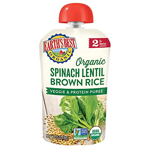 Earths Best Organic Stage 2 Baby Food, Spinach Lentil And Brown