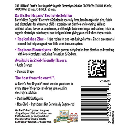 Earths Best Organic Electrolyte Solution, Concord Grape, 1 Lite