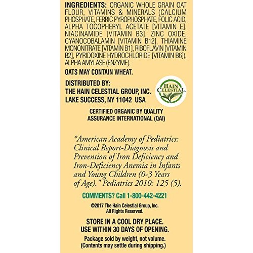 Earths Best Organic Infant Cereal, Whole Grain Oatmeal, 8 Oz. B