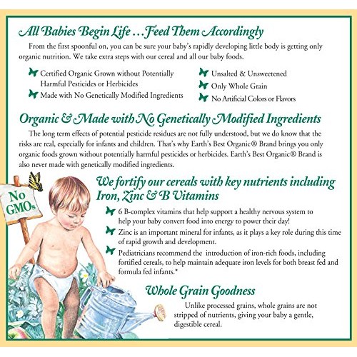 Earths Best Organic Infant Cereal, Whole Grain Oatmeal, 8 Oz. B