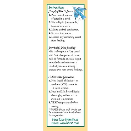 Earths Best Organic Infant Cereal, Whole Grain Oatmeal, 8 Oz. B