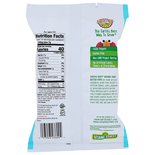 Earths Best Nut Butter Corn Puffs, 2.5 Oz