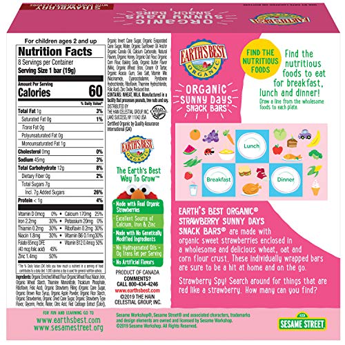 Earths Best Organic Sesame Street Sunny Days Toddler Snack Bars