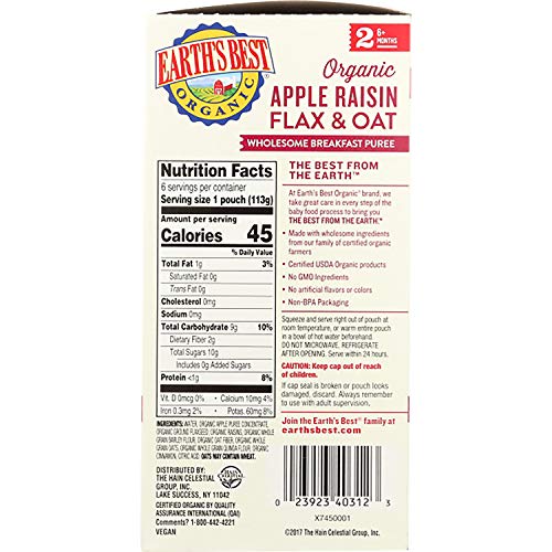 Earths Best Organic Stage 2 Baby Food, Apple Raisin Breakfast,
