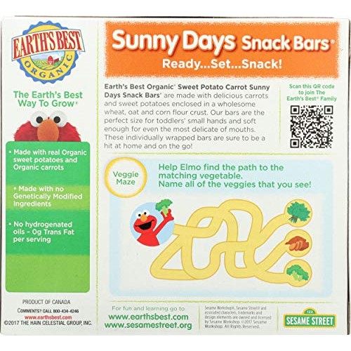 Earths Best, Sunny Day Bars Sweet Potato Carrot Organic 8 Count,