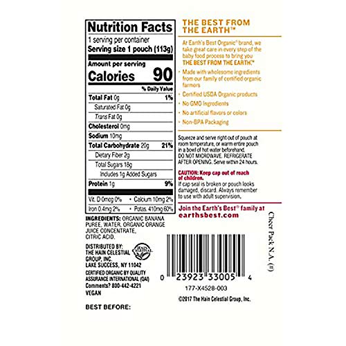 Earths Best Organic Baby Food Puree Pouch, Orange &Amp; Banana, Sta