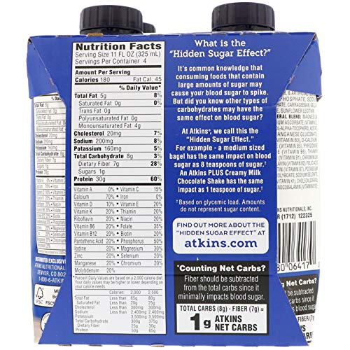 Atkins Plus Protein Fiber Creamy Vanilla 4 Shakes 11 Fl Oz 325 M