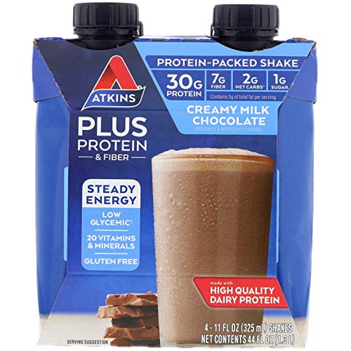Atkins Plus Protein Fiber Creamy Milk Chocolate 4 Shakes 11 Fl O