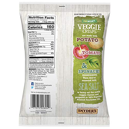 Eatsmart Snacks Veggie Crisps, Sea Salt, 1.25 Ounce Pack Of 8
