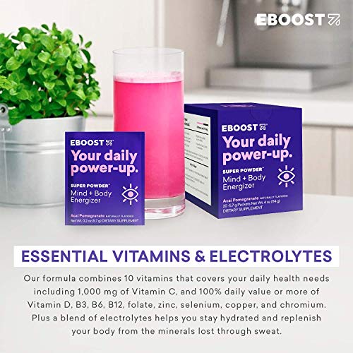 Eboost Super Powder Energy Drink Mix - 20 Packets - Acai Pomegra