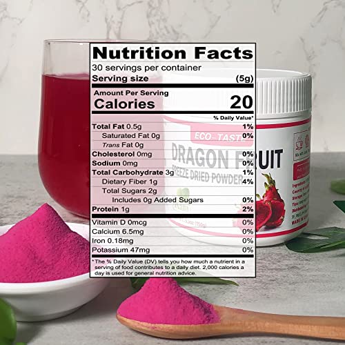 Dragon Fruit Powder, 5.3 Oz.150G, Pure Freeze Dried Pitaya Pow