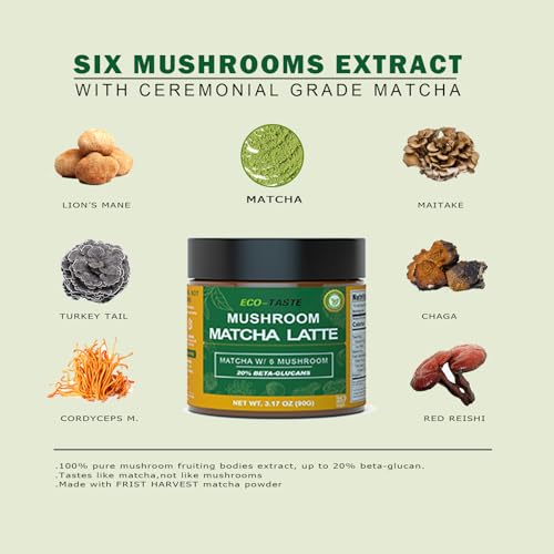 Matcha Latte Powder, Mushroom Extract with Ceremonial Grade Matc...
