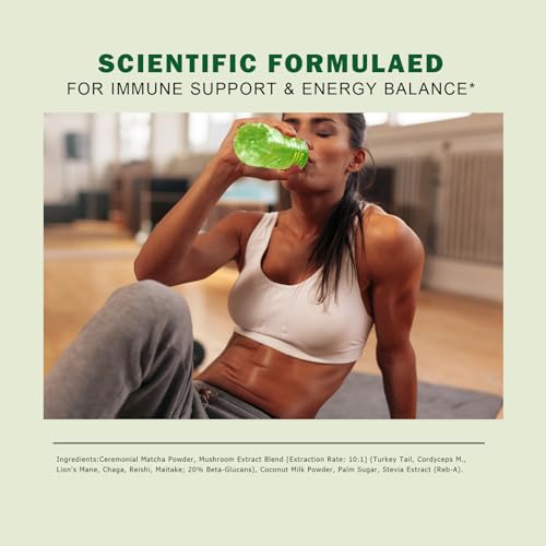 Matcha Latte Powder, Mushroom Extract with Ceremonial Grade Matc...