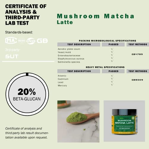 Matcha Latte Powder, Mushroom Extract with Ceremonial Grade Matc...