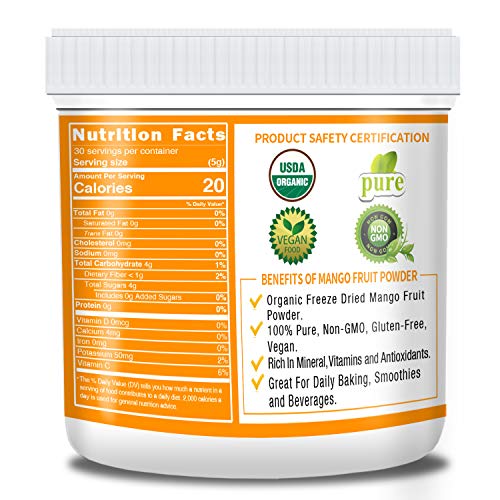 Organic Freeze Dried Mango Fruit Powder, 5.3Oz150G, 100% Pure,