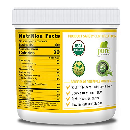 Organic Pineapple Powder, 5.3Oz150G, Pure And Raw, No Additive