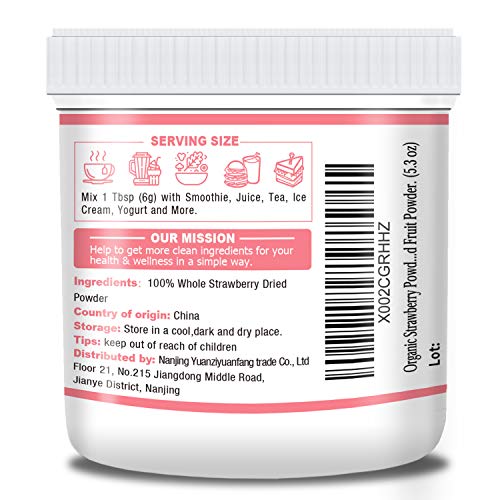 Organic Strawberry Powder, 5.3Oz150G, Natural Freeze Dried Fru
