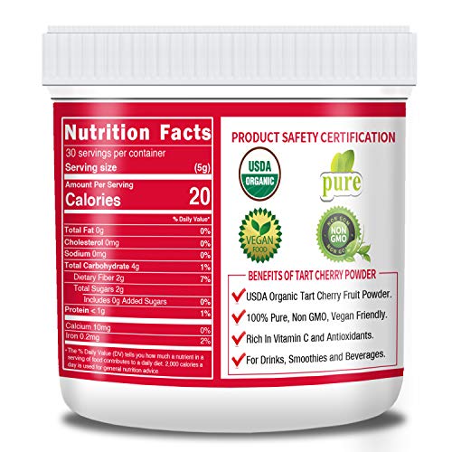 Organic Tart Cherry Powder, 5.3Oz150G, 100% Pure, Vegan, No Ad
