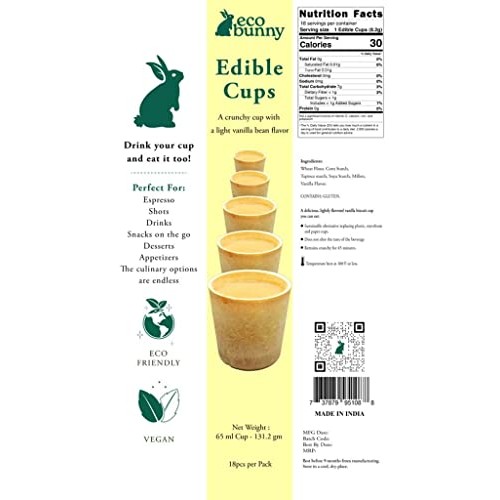 Eco Bunny Edible Biscuit Cup 3.8 oz, Pack of 10 Vanilla Flavored...