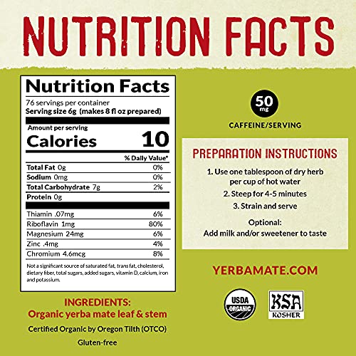 Ecoteas Organic Yerba Mate Loose Tea Traditional Cut 1 Pound