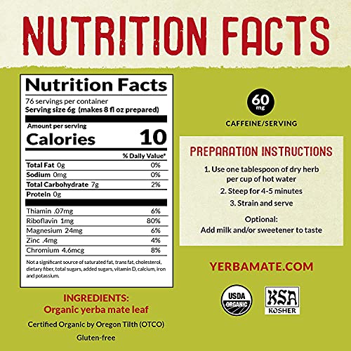 ECOTEAS Organic Unsmoked Yerba Mate Tea Pure Loose Leaf 1 LB Pa...