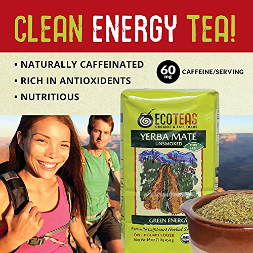 ECOTEAS Organic Unsmoked Yerba Mate Tea Pure Loose Leaf 1 LB Pa...
