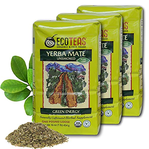 ECOTEAS Organic Unsmoked Yerba Mate Tea Pure Loose Leaf 1 LB Pa...