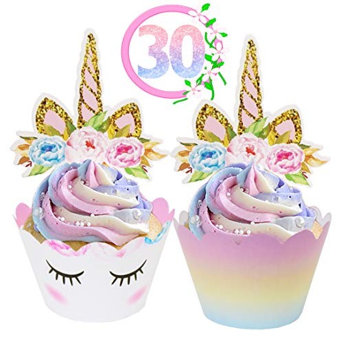 Unicorn Cupcake Toppers And Wrappers Decorations 30 Of Each -