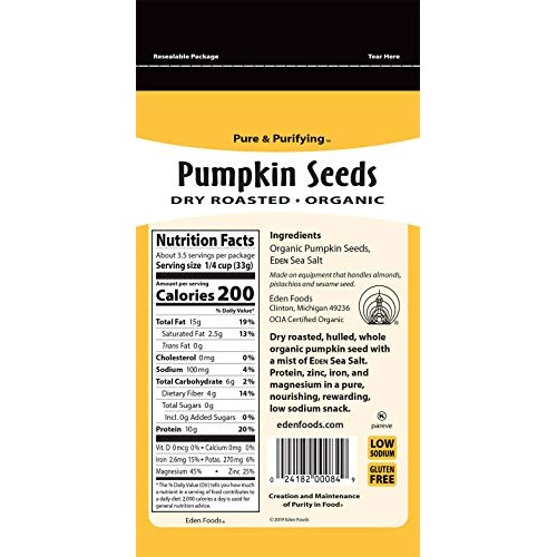 Eden Organic Pumpkin Seeds, Dry Roasted, 4 Ounce Pack - 5