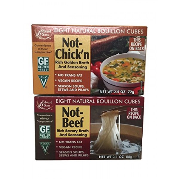 Not-Beef + Not-Chickn Edward & Sons Bouillon Cubes, Variety Set...