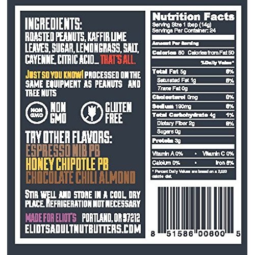 Eliots Adult Nut Butters Spicy Thai Peanut Butter, Non-Gmo, Glu