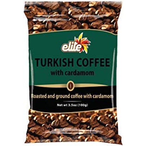 Elite Turkish Coffee With Cardamom Roasted And Ground 3.5 Oz. Pk