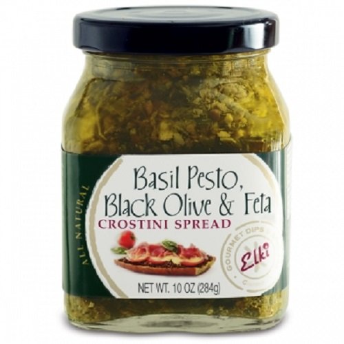 Elkis Gourmet Basil Pesto Kalamata Olive And Feta Crostini Spre