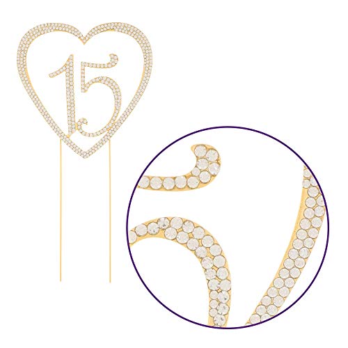 Ella Celebration 15 Heart Cake Topper, Gold 15Th Birthday Party