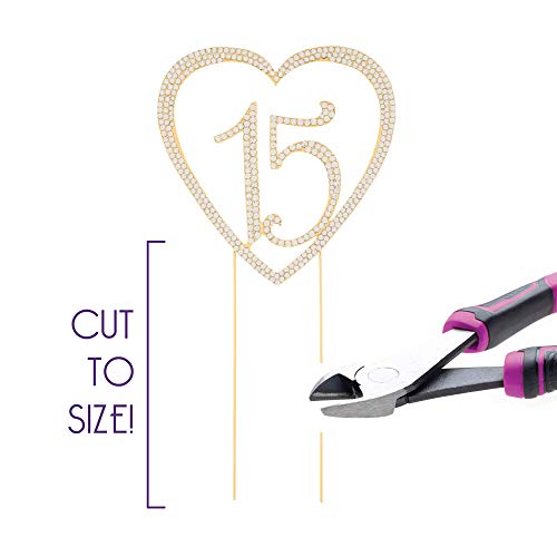 Ella Celebration 15 Heart Cake Topper, Gold 15Th Birthday Party