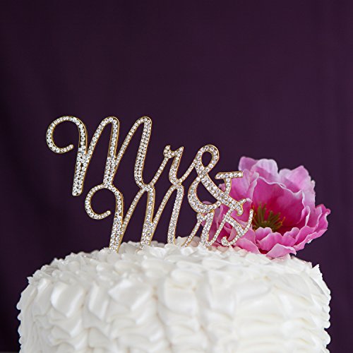 Ella Celebration Mr And Mrs Wedding Cake Topper Gold Rhinestone