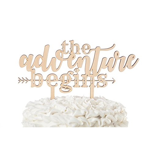 Ella Celebration The Adventure Begins Wooden Wedding Cake Topper